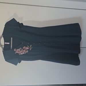 Xhilaration Dark Teal Dress with Pink Floral Embroidery